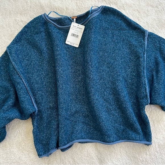 NWT Free People Cotton Bardot Sweatshirt Blue XS - Picture 2 of 6